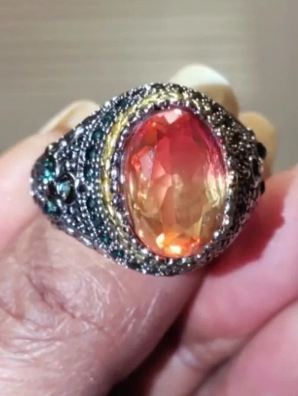 Retro Domineering Mystic Topaz Gemstone Statement Ring For Men Sz 11